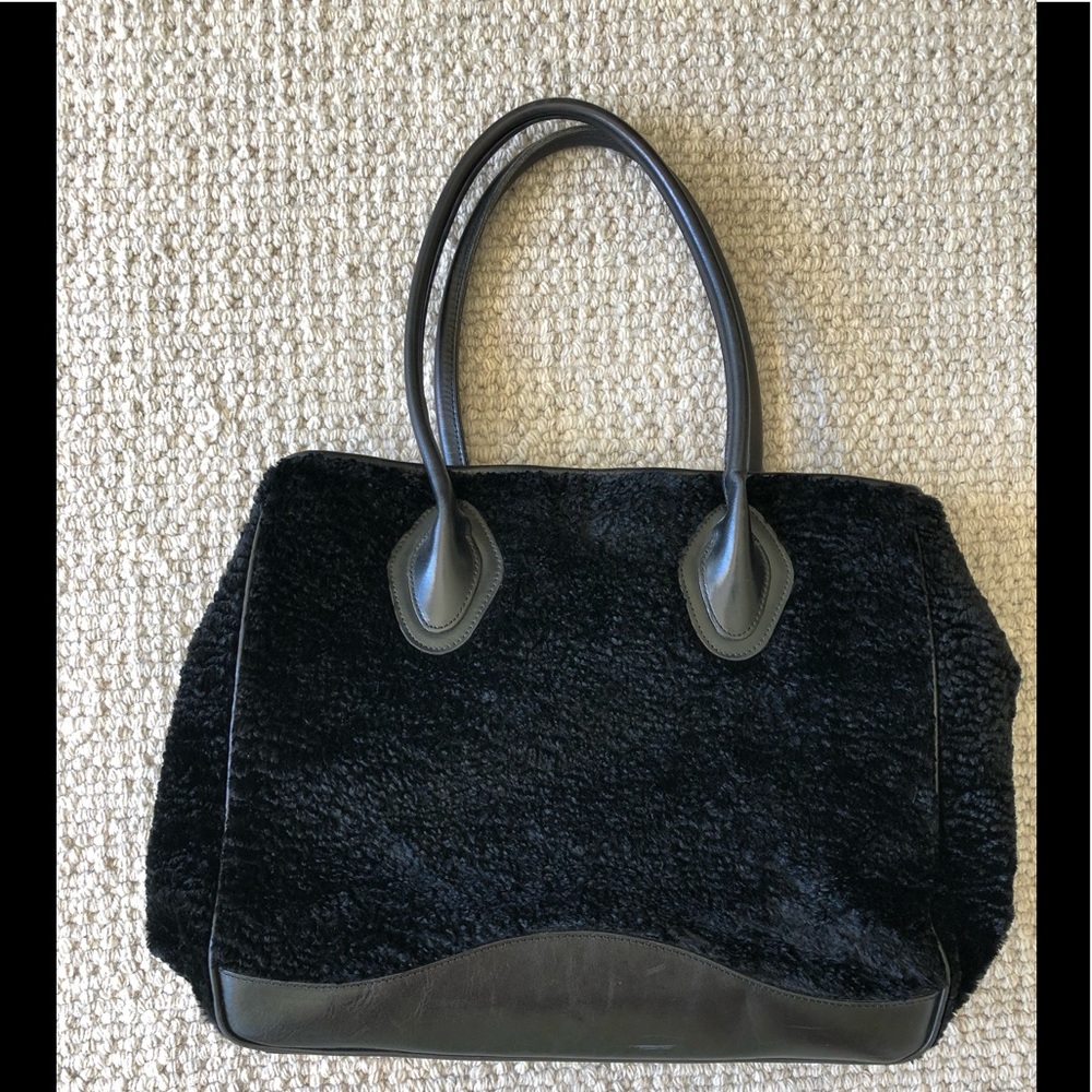 Glenda Geis black chenille tote handbag